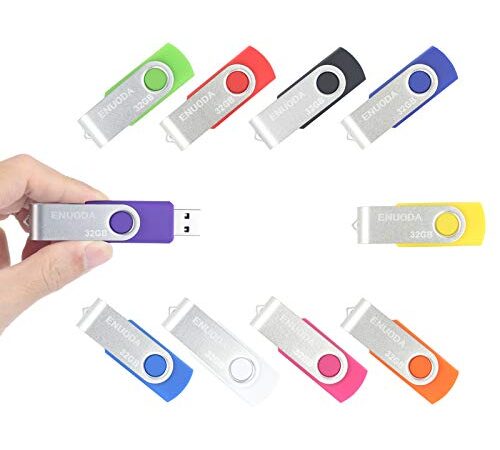 Lot de 10 Clé USB 32 Go ENUODA USB 2.0 Flash Drive Stockage Rotation Disque Mémoire Stick (10 Couleur Mixte)