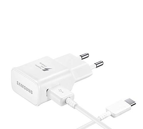 OEM Samsung Chargeur Original EP-TA200EWE + câble EP-DR140AWE (5V-2A, 9V-1.67A) - pour Galaxy S10, S10+, S10e, S9, S9+ (Chargeur + câble Type C, Blanc) (EPTA200 + DR140 B W)