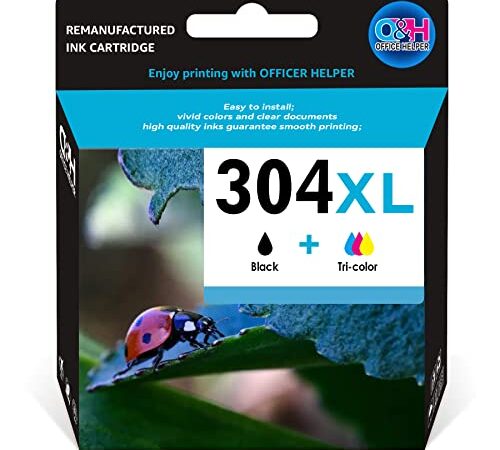 OFFICE HELPER Remanufacturées Cartouches d'encre 304XL pour HP 304 304XL, pour Envy 5030 5020 5010 5032 DeskJet 2620 2630 3720 3730 3750 3760 2622 2632 2633 2634 3733 3735 3762 (Noir Couleur, 2-Pack)