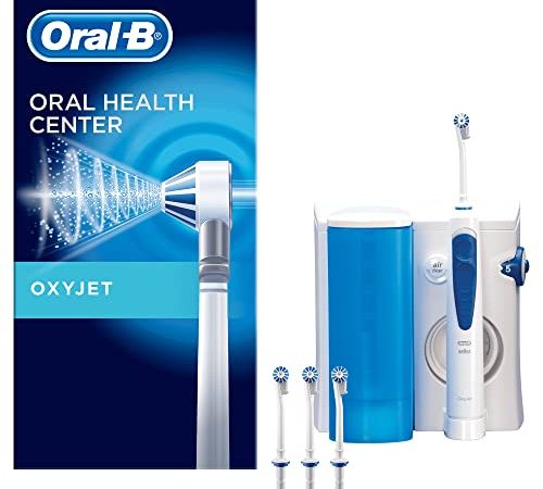 Oral-B Oxyjet, Jet Dentaire Hydropulseur, Rechargeable avec Câble Inclus, Technologie Micro-Bulles D'Air, 1 Hydropulseur Oxyjet, 4 Canules Oxyjet