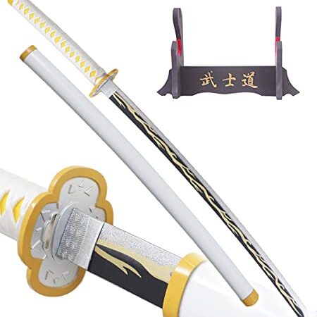 RKS Diffusion Katana Tout en Bois Lame en Bois Zenitsu Agatsuma Epee Replique Sabre Decoration Replique Epee Cosplay Zenitsu Katana + Presentoir en Bois Inclus