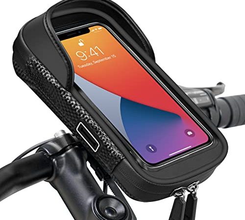 Support Téléphone Vélo Étanche, Sacoche Vélo Guidon Cadre, Porte Téléphone Vélo VTT Trotinette Scooter, Sac Vélo Avant avec Housse de Pluie Rotation 360° Écran Tactile pour Smartphone 7 Pouces