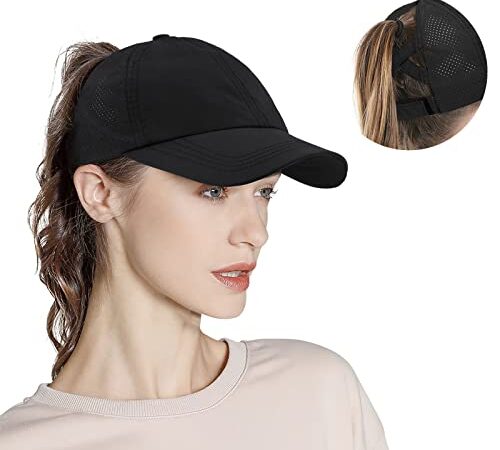 TAGVO Casquette de Baseball pour femme en Queue de Cheval,Maille à Séchage Rapide Imperméable pour Casquette de Sport Outdoor,Chapeau de Baseball Pliable Lavable et Réglable Anti UV Chapeau de Soleil