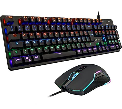 THE G-LAB Combo Carbon Pack Clavier et Souris Gamer RGB Filaire - Clavier Gaming Mécanique Rétro-Éclairage LED, Switch Bleu, AZERTY Français, Anti-Ghosting + Souris Gaming RGB 6 Boutons 7200 DPI