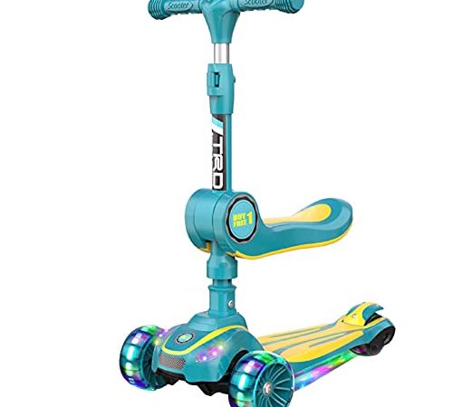 Trottinette Scooter pour Enfants, Roue Clignotante Résistante à l'usure, Convient à Toutes Sortes De Routes, Scooter avec Siège Pliable, Pousse avec Le Bébé(Color:Vert)