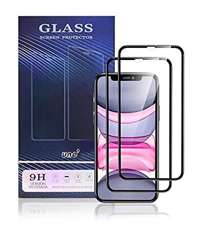 UNO' Lot de 2 films de protection d'écran en verre trempé ultra résistant pour iPhone 11 et iPhone XR , anti-rayures, anti-traces de doigts, sans bulles, 9H, compatible avec iPhone 11 et iPhone XR.