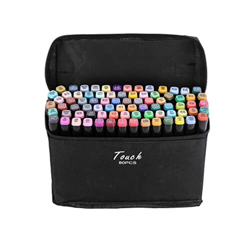 Vallteng 80 Couleurs Marqueurs Feutres à Alcool Permanents Marqueur Kit Alcool Double Pointe Crayon de Feutre Markers Créatif pour Débutants Graffiti DIY Art Esquisse