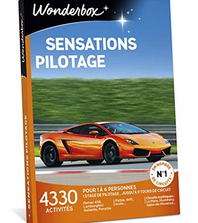 Wonderbox – Coffret Cadeau - SENSATIONS PILOTAGE - 4330 stages de pilotage en Ferrari F458, Lamborghini Gallardo, Porsche, Aston Martin pour 1 à 4 personnes sur des circuits mythiques