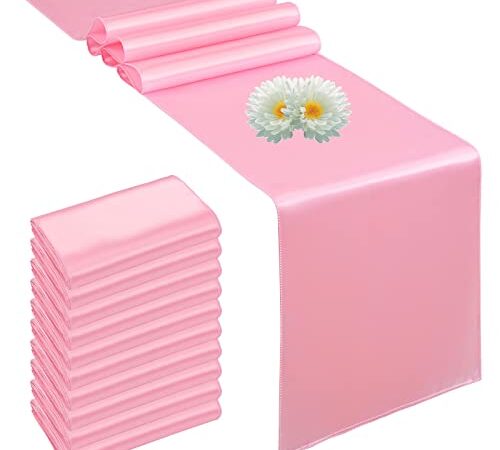 YMHPRIDE 10 Paquets de chemins de Table en Satin Rose pâle 12 "x 108" de Long Chemin de Table en Satin de Soie et Tissu Lisse pour Les décorations de Table de fête d'anniversaire de Mariage