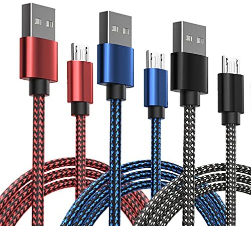 YSHAOL 3 packs de câbles de charge USB à Micro USB, USB-C tressés en nylon de 3 couleurs pour tous les types de charge de téléphones portables Micro USB, USB-C (Micro) Red Blue Black