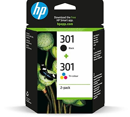 HP 301 Pack de 2 Cartouches d'Encre Noire et Trois Couleurs Authentiques (N9J72AE)