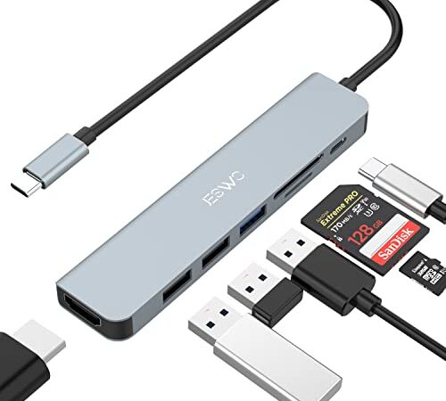 Hub USB C,JESWO 7 en 1 Adaptateur USB C avec HDMI 4K, USB 3.0, 2 Port USB 2.0, Lecteur de Cartes SD/TF, 100W PD, Dock Multiport Compatible avec MacBook Pro/ Air, iPad Pro, Dell XPS Appareils Type-C…