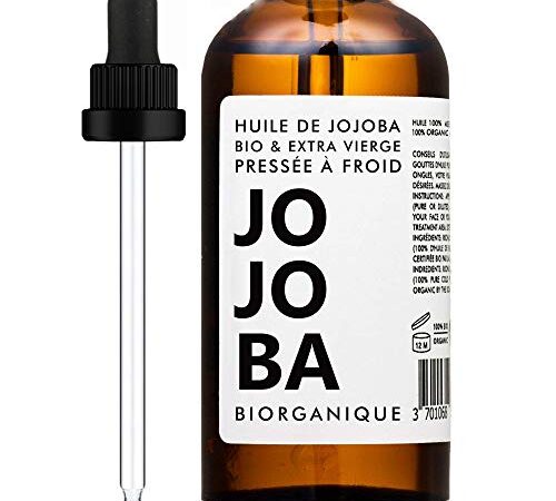 Huile de Jojoba 100% Bio, Pure, Naturelle et Pressée à froid - 50 ml - Soin pour Cheveux, Corps, Peau