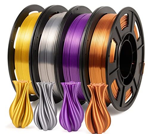IEMAI Filamento PLA 1.75mm, Seta PLA Filament pour Imprimantes 3D Or Argent Cuivre Violet 4 x 250g Set