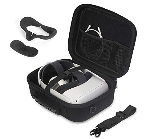 JSVER Etui de Protection pour Oculus Quest 2/Oculus Quest,Housse de Voyage pour Oculus Quest 2 et Elite Strap, EVA Rigide Boîte de Transport pour Virtual Reality Headset avec Bandoulière(Noir)