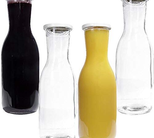 mikken Lot de 4 bouteilles en verre de 1,0 l avec étiquettes