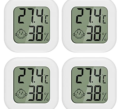 PAIRIER 4 pièces Mini LCD Thermomètre Hygromètre Interieur Termometre Maison Convient pour Les Chambres D'enfants,Les Chambres de Personnes âgées etc