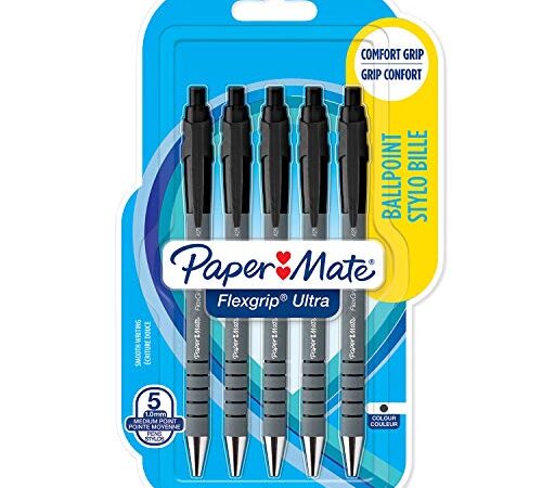 Paper Mate Flexgrip Ultra stylo bille retractable | pointe moyenne (1,0 mm) | encre noire | lot de 5