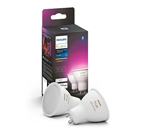 Philips Hue Ampoules LED Connectées White & Color Ambiance GU10 Compatible Bluetooth, pack de 2