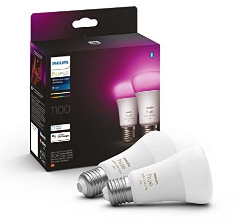 Philips Hue White & Color Ambiance, ampoule LED connectée E27,Equivalent 75W, Compatible Bluetooth, Pack de 2