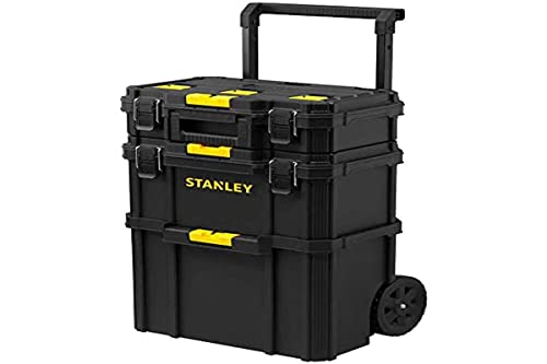 STANLEY - SERVANTE 3 EN 1 QUICKLINK - Boîte à outils compacte + Boîte à outils profonde avec porte-outils intégré + Coffre de chantier Maxi Volume - Connexion-Déconnexion ultra faciles - STST83319-1