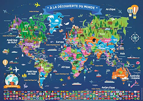 Poster Carte Du Monde Pour Enfant En Franais Grand Planisphre Mural 