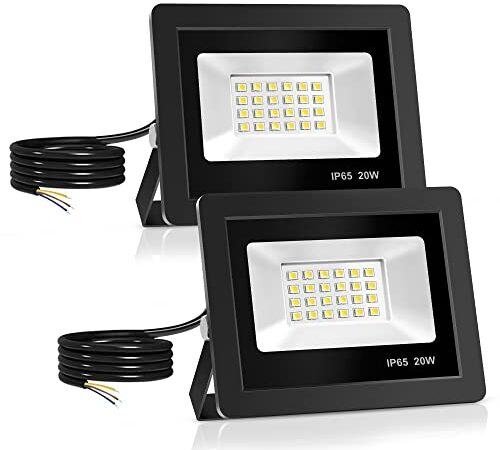 20W Projecteur LED, Spot LED avec 24 LEDs Eclairage Exterieur IP65 Etanche, Projecteur LED Extérieur 6500K Éclairage mural d'extérieur pour Jardin, Patio, Garage, Entrée(2PCS)