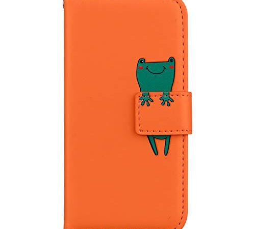 Annuo Coque Samsung A6 2018 Etui Mignon Animaux Motif Portefeuille Etui Samsung A6 2018 Coque Clapet Carte Coque Portefeuille Samsung Galaxy A6 2018 Antichoc Housse Cuir animé Grenouille Orange