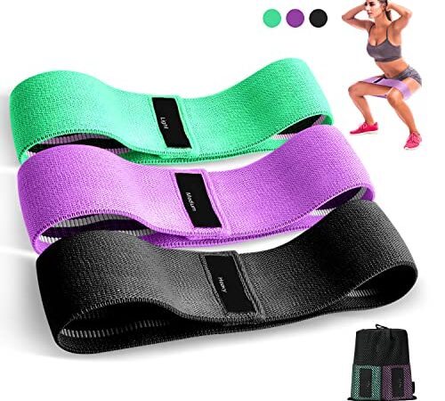 Bande Elastique Musculation en Tissu, Élastique Musculation 3 Niveaux de Force, Elastique Sport pour Le Yoga/Pilates/Fitness/Squats/Pont fessiers, avec Sac de Rangement [Lot de 3]