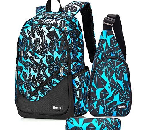 bunie Sac Scolaire Cartable Garcon Primaire Sac à Dos Enfant école Fille Cartable Garçon Collége Grand Sac de Voyage 6éme 5éme 4éme 3éme CM2 CM1 CE2 CE1 CP Sacs Scolaires Bleu