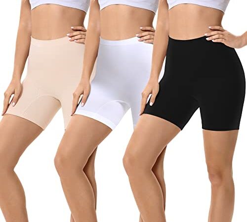 FALARY Lot de 3 Short Cycliste Femme Beige L Shorty Boxer Anti Frottement Cuisse Legging Court Femme Culotte Noir Blanc Beige