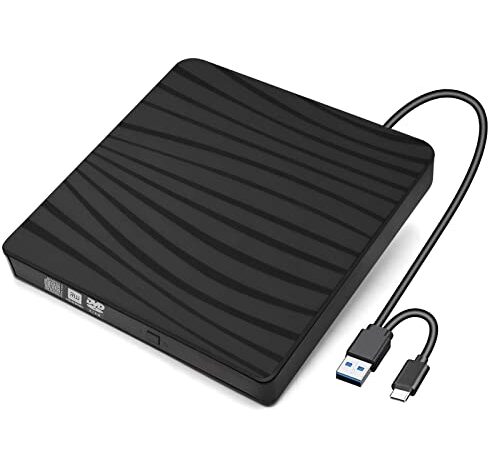 FCRB Lecteur CD/DVD Externe, USB 3.0 Type-c Graveur DVD Externe CD Enregistreur Portable RW/ROM Mince Transmission Rapide pour Windows 11/10/8/7/XP/Vista/Mac OS