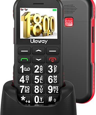 GSM Téléphone Portable Senior Débloqué avec Grandes Touches ,Batterie 1800mAh,Bouton SOS,Radio FM,Haut-Parleur de Boîte, Lampe Torche et Station de Charge, Basique Telephone Mobile pour Personne Agée