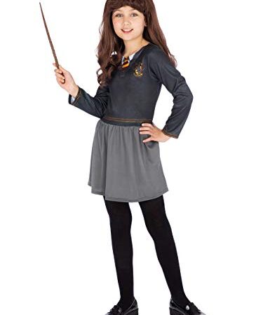 HARRY POTTER Fille Déguisement Hermione Granger Costume avec Baguette et Perruque Noir 9-10 Ans