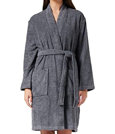 Iris & Lilly Peignoir Court en Tissu Éponge Femme, Gris, 44