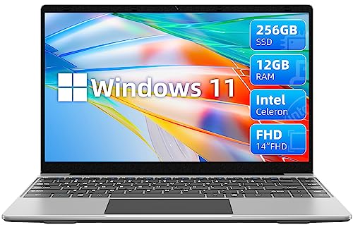 Jumper Ordinateur Portable Windows 11, 12Go DDR4 256Go SSD, Intel J4105 Quadricœur Processeur, 14" IPS Full HD PC Portable, 1920 * 1080, 2.4G/5G WiFi, USB 3.0, Bluetooth4.0, Type-C, Gris