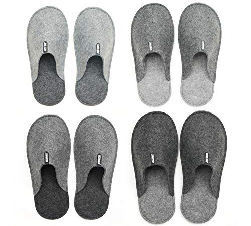 Lucky Sign - Pantoufles pour Invités Antidérapantes lot de 4 Chausson lavable en Feutre Unisexe, Small/X-Large - Gris