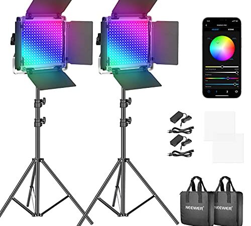 NEEWER 530PRO RGB LED Lumière Vidéo avec Contrôle APP et Kit de Support, 360° Couleur Pleine, 45W Kit d'Éclairage Vidéo CRI 97 pour Jeux, Streaming, Zoom, Youtube, Webex, Diffusion, Conférence Web