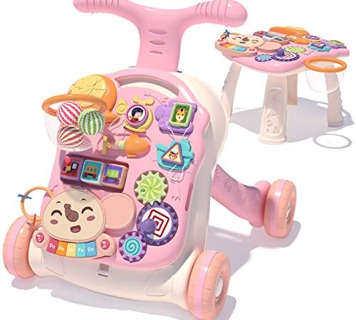 QDRAGON Trotteur Bebe Enfants, Troteur Marche Détachable avec Vitesse Réglable et Table Activité d'éveil, Evolutif 3 en 1 Chariot de Marche pour Bebe 6-36 Mois Garçon et Fille