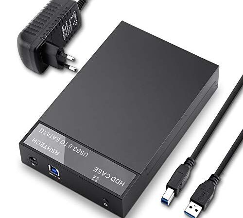 RSHTECH Boitier Disque Dur Externe USB 3.0 pour 2.5" 3.5" SATA HDD SSD Prend en Charge jusqu'à 6 Gbit/s, Disque Dur 16 to et UASP, livré avec 24W(12V/2A) Alimentation et Câble USB 3.0, Noir (RSH-319)