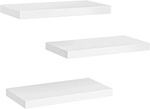 STOREMIC Etagère Murale, Étagères Murales en Bois Blanc 38cm, Étagères Décoratives Lot de 3 avec Grand Rangement pour Salle de Chambre, Bureau, Salon, etc