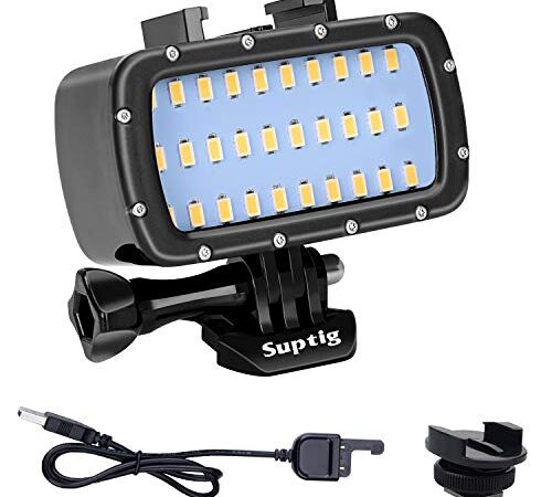 Suptig Lampe vidéo étanche à 30 LED compatible avec Gopro Hero 10 Hero 9 Hero 8 Hero 7 Hero 5 Hero 6 Hero 4 et appareils photo reflex Canon Nikon Sony Olympus Étanche 55 m