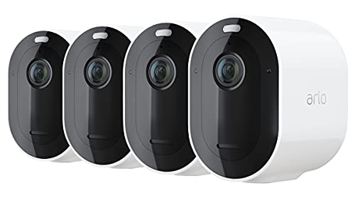 Arlo Pro 4 Camera Surveillance WiFi Exterieure Sans Fil, 2K HDR, 160° Vision Nocturne Couleur, Sirène, Détection De Mouvement, Audio Bidirectionnel, Inclus 90 Jrs Arlo Secure, Kit 4 Caméras, Blanc