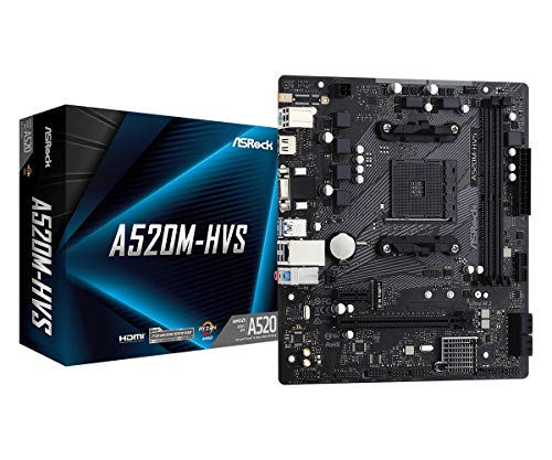 ASRock A520M-HVS AM4 2 DDR4 4XSATA3 Ultra M.2 6XUSB Ports VGA/HDM Carte mère 90-MXBE60-A0UAYZ