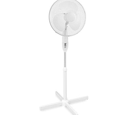 Easymate - Ventilateur sur pied, Blanc, 3 vitesses de ventilation, L'oscillation de la tête du ventilateur est de 90° - 330804