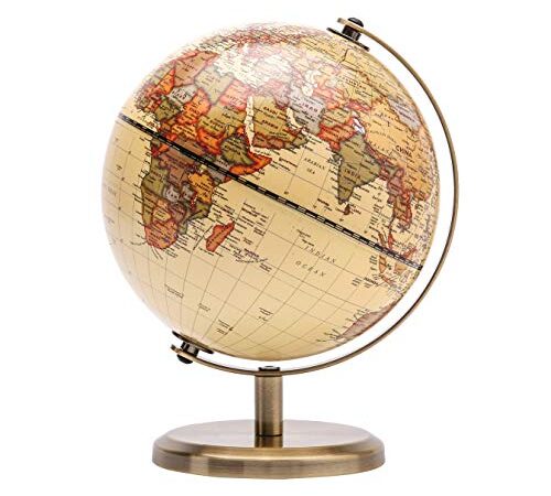 Exerz Globe Terrestre 14cm - Carte en Anglais - Mini Globe Antique -Décoration éducative/géographique - Support en métal Couleur Bronze - Pour l'école, la maison et le bureau