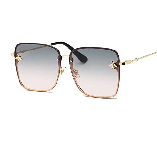 FDNFG Lunettes de Soleil carrées Femmes Petite abee Lunettes Lunettes de Soleil féminin Mode Rose Gradient surdimensionné Lunette Lunettes de Soleil (Lenses Color : Gray Pink)