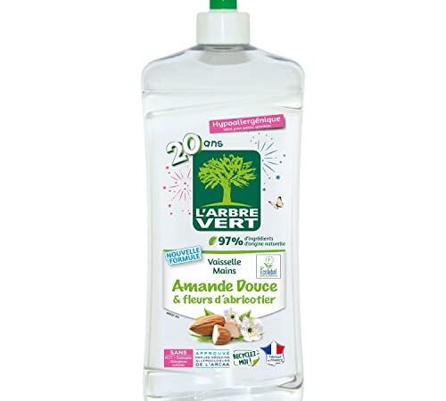 L'Arbre Vert Liquide Vaisselle Mains Amande Douce/Fleurs d'Abricotier Hypoallergénique, 750ml