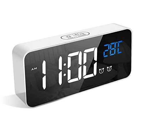 LATEC Réveil Numérique, Alarm Réveil LED avec Fonction Snooze, Charge des Ports USB (Blanc)