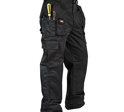 Lee Cooper Pantalon de travail cargo pour hommes, Vêtement ample - Noir - 30W / S LEG